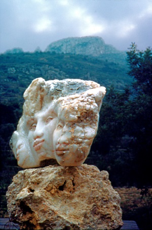 Trinity — sculpture in the Umbrian forest near Gubbio, Italy, photo by Vijali Hamilton